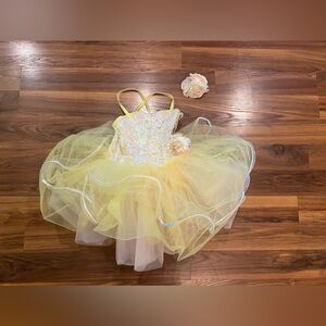 Weissman Dance Costume Size LC Yellow And Hair Bow Sequins Halloween